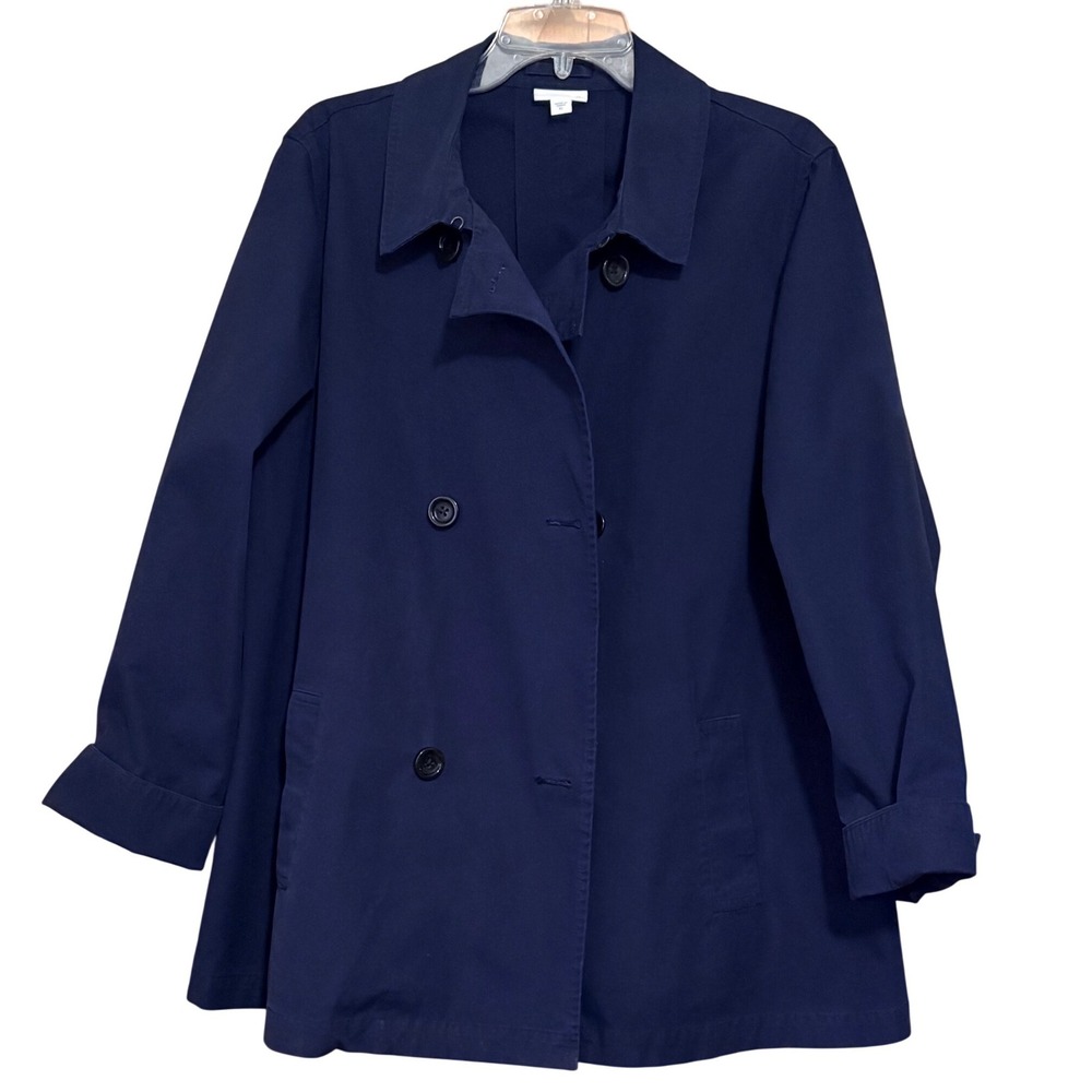 J Jill Women XL Navy Blue‎ Double Breasted Utility Jacket Cotton Lightweight - Picture 2 of 12